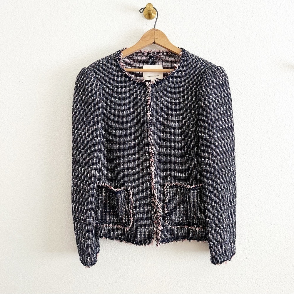 Rebecca Taylor Navy and Pink Tweed Jacket Size 10